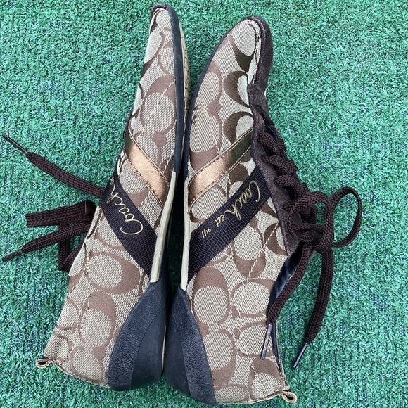 AUTHENTIC COACH JAYME SNEAKERS BROWN & GOLD SIGNATURE SHOE SUEDE & CANVAS 6.5 - Picture 3 of 13